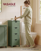 VASAGLE Floor Storage Cabinet, Freestanding Storage Organizer with 4 Drawers, 11.8 x 11.8 x 32.3 Inches, for Living Room, Bathroom, Dining Room, Kitchen, Modern Style, Forest Green ULHC040CH01S