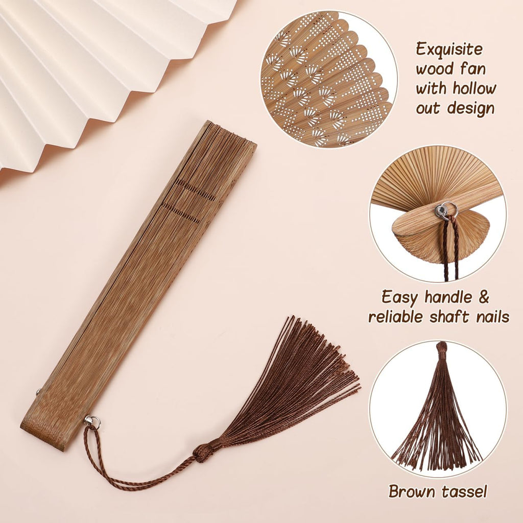 SEWACC Bamboo Folding Hand Fan, Vintage Chinese Silk Handheld Fan for Dancing And Party Decoration