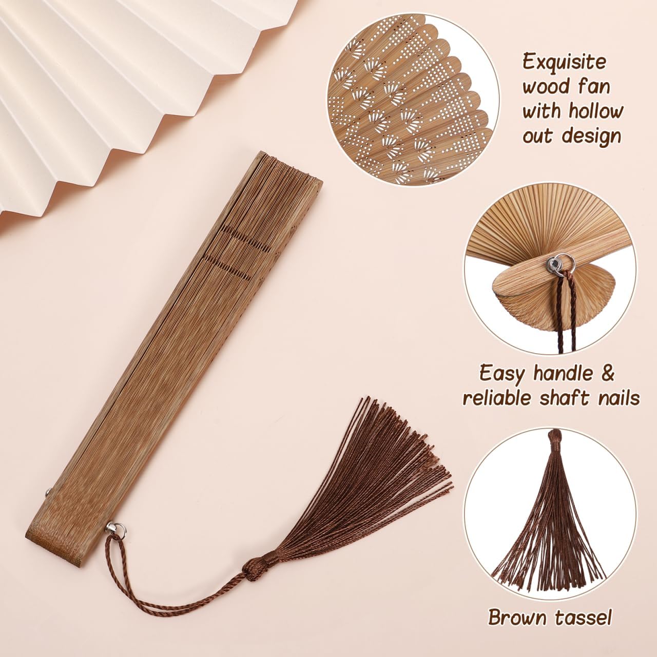 SEWACC Bamboo Folding Hand Fan, Vintage Chinese Silk Handheld Fan for Dancing And Party Decoration