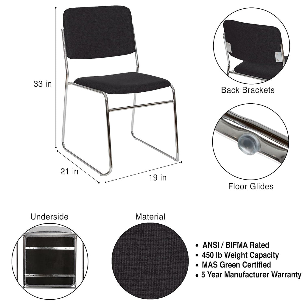 OEF Furnishings OEF8660/2 Commercial-Grade Fabric Padded Stack Chair (Black, 2-Pack)