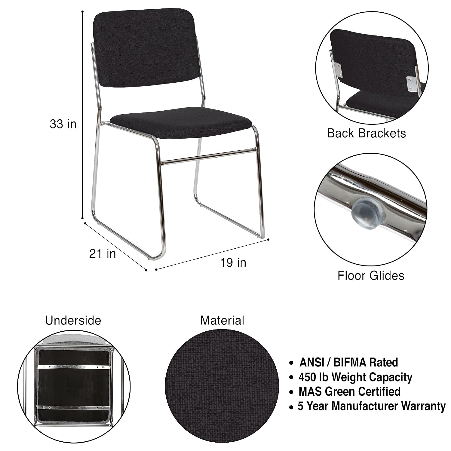 OEF Furnishings OEF8660/2 Commercial-Grade Fabric Padded Stack Chair (Black, 2-Pack)