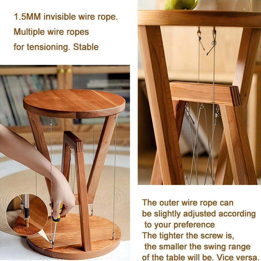 Floating Effect End Table, Solid Wood Tensegrity Side Table, Anti-Gravity Hanging Plant Rack, Modern Floating End Table, for Living Room & Bedroom (Natural, 11.8" L * 11.8" W * 17.5" H in, Wood)