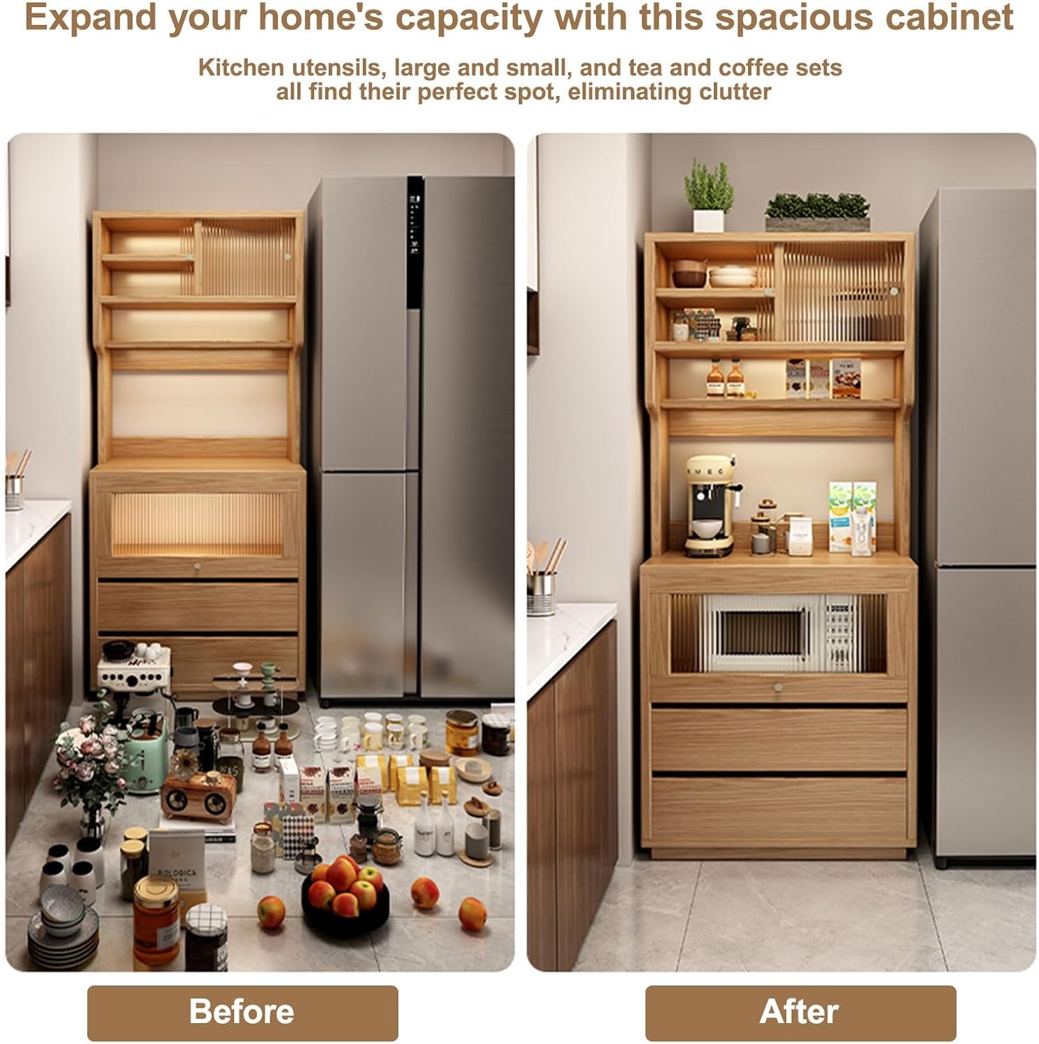 Kitchen Cabinet, Sliding Racks with Door, Sideboard Buffet, Versatile Cupboard for Dining Room, for Kitchen Living Room SND Dining Room White(50cm/19.6in)