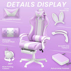 Ferghana Kawaii Light Purple Gaming Chair with Bunny Ears, Ergonomic Cute Gamer Chair with Footrest and Massage, Racing Reclining Leather Computer Game Chair for Girls Adults Teens Kids