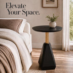 Round Wood Side Table, Coffee Nightstand Cocktail Drink Modern Accent Circle End Table, Wood Pedestal Base for Living Room, Bedroom, Small Spaces, Offices, Black