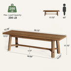 55" Solid Wood Bench, Farmhouse Long Bench Seat for Entryway, Dining Room, Living Room, Solid Wood, Dark Brown