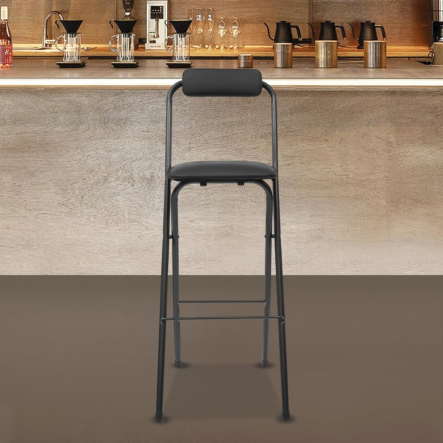 Folding Stool, Foldable Stool Chair, Portable Folding Stool, Tall Folding Chair, Foldable Bar Chair, for Kitchen, Shop, Cafe, Dining Room, Black