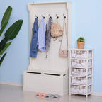 HOMCOM Hall Tree with Bench and Shoe Storage 3-in-1 Coat Rack Cream White | Slim Bench with Coat Rack, 4 Hooks, Flip Top Storage Compartment