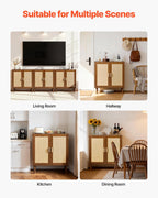 VEVOR Rattan Cabinet, Rattan Storage Cabinet with 2 Magnetic Doors and Adjustable Shelves, Accent Sideboard Buffet with Wooden Legs & Power Cord Hole for Hallway, Entryway, Living Room, Kitchen, Brown