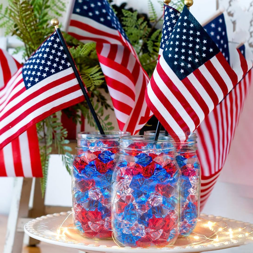 200PCS Patriotic Vase Filler Acrylic Fake Ice Rocks, Red White and Blue 4th of July Decorations for Centerpieces, Independence Day Table & Event Decor