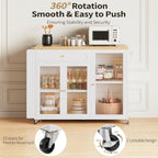 Kitchen Island with Power Outlet - Kitchen Cart on Wheels with Storage Cabinets & Drawers, Rolling Island Table with Spice & Towel Rack, Portable Islands with Large Wood Counter, Dinning Room