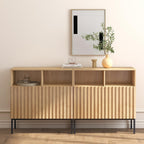 Oxford Fluted Storage Cabinet, Sideboard Buffet Credenza with Doors, Accent Console for Living Dining Room, Entryway, Natural Oak (Raised Panel, Two doors-1pc)