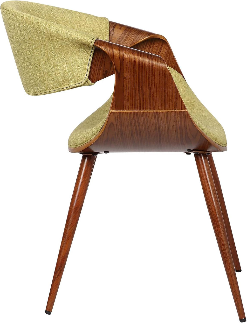 Armen Living Butterfly Mid-Century Dining Chair in Walnut Finish and Green Fabric - Set of 4