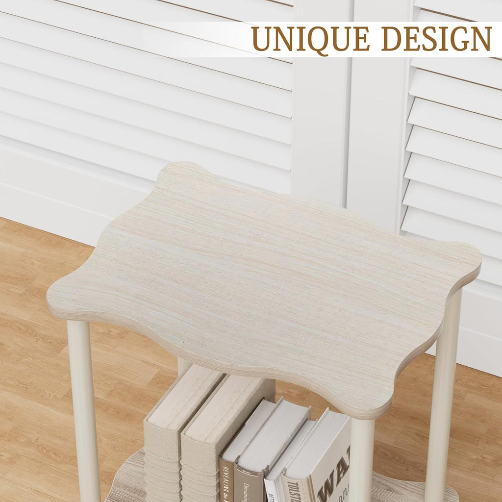 THUMEYE 2-Tier Side Table 20.6”H, Space-Saving Small Nightstand with Solid Wood Legs, Tool-Free Assembly, Suitable for Reading Chair, Bedside, Balcony, 15.7”D x11.8”W, Imitated Oak Grain