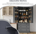 77inch Farmhouse Kitchen Pantry, Freestanding Large Cupboard Storage Cabinet with 3 Drawers, Kitchen Pantry Sideboard, with 8 Door Shelves & 3 Adjustable Shelves, Gray