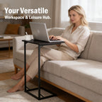 C Shaped End Table for Couch, Small Side Table for Living Room & Bedroom, Slide Under Sofa Table for Laptop, Coffee, Snacks, Easy Assembly, Modern Design