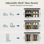 Sweetcrispy 28 Inch Storage Bench with Padded Cushion, Entryway Shoe Organizer Cabinet with 2 Doors and Adjustable Shelves for Hallway, Bedroom, Living Room, and Mudroom, White