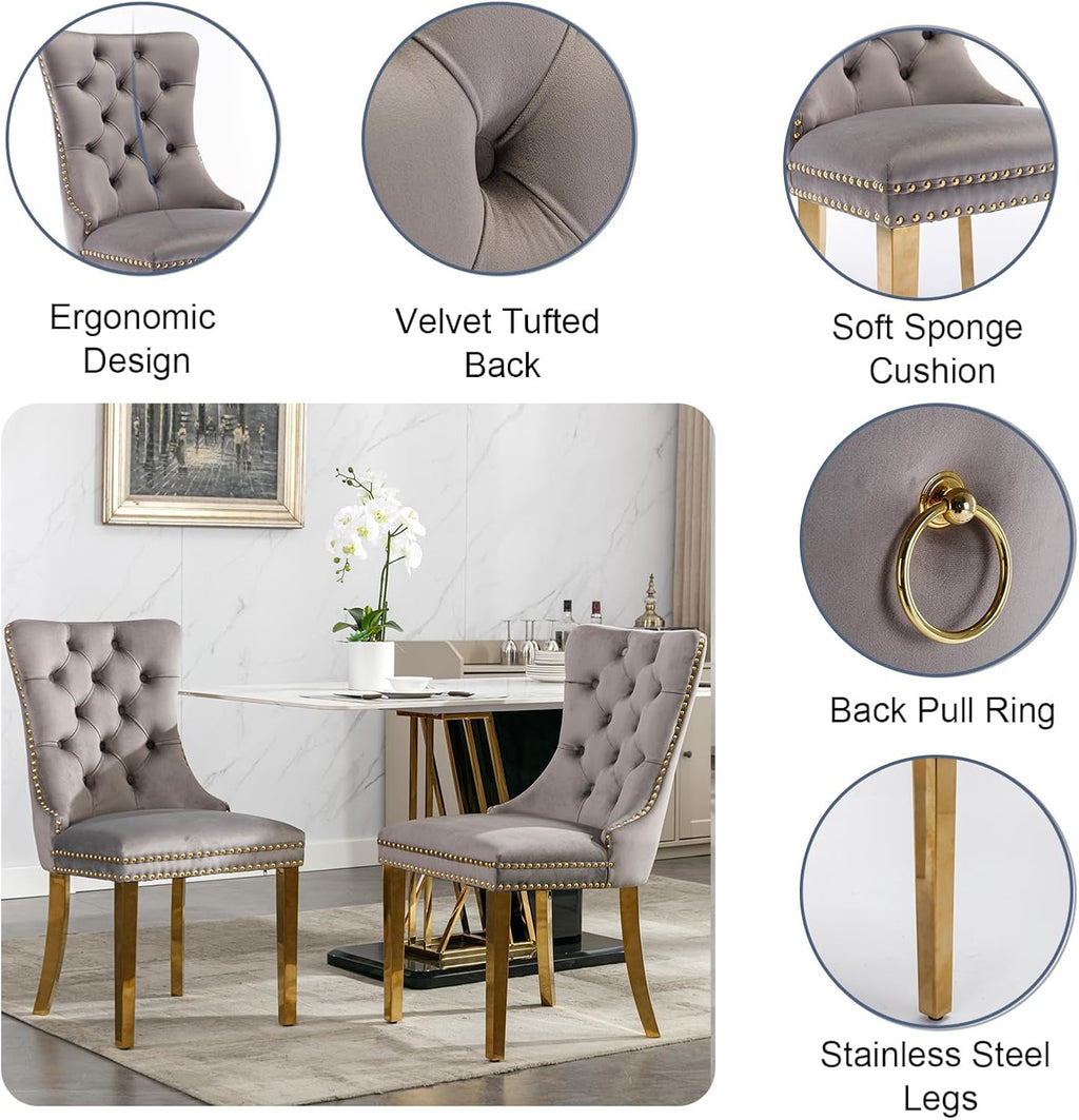 Modern Marble Dining Table Set for 6, White Dining Set with 68" Faux Marble Dining Table and 6 Gray Upholstered Velvet Dining Chairs, 7 Piece Dining Table and Chairs Set for Kitchen