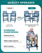 SERWALL Tall Adirondack Chairs Set of 2 with Connecting Table, Blue
