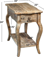 Alaterre Furniture Austerity Living Room Tables – 15 Inch Narrow Chairside Table with Drawer, Shelf, Scalloped Edges, & Curved Legs – Rustic Accent Side Table in Driftwood Finish (Set of 2)