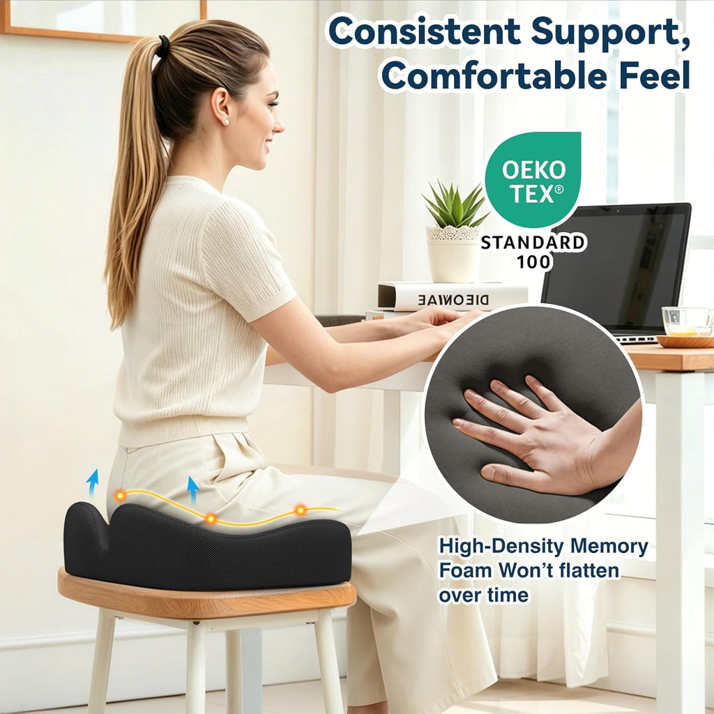 TushGuard Ergonomic Seat Cushion with Coccyx Cutout - 4-Zone Structure Office Chair Cushions for Tailbone Pressure Relief, Non-Slip Chair Pad with Washable Cover for Car, Office, Wheelchair, Black