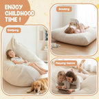 3 in 1 Kids Bean Bag Chair Bed – Foldable Bean Bag to Lounger & Floor Mattress, High-Density Foam Filling Bean Bag, Child Floor Sofa for Reading, Sleeping, Gaming & Relaxation,Beige
