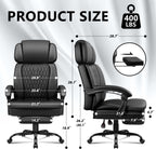 Office Chair with Foot Rest 400lbs, High Back Leather Office Chair Big and Tall, Heavy Duty Ergonomic Executive Desk Chair for Home Office, Black