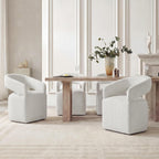 KISLOT Upholstered Dining Chairs Set of 2, Modern Arm Kitchen & Dining Room Chairs with Hidden Casters, Linen Fabric Padded Rolling Chairs, Sturdy Wood Frame, 300 lbs Capacity, Light Linen