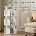 DUMOS 3 Tier Rotating Bookshelf Tower, Study Spinning Bookshelf for Small Space, 360° Display Revolving Bookcase Lazy Susan, Freestanding Vertical Corner Book Shelf for Bedroom, Living Room, White