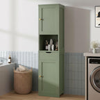 Walsunny Tall Bathroom Storage Cabinet with Freestanding Adjustable Shelves, Narrow Storage Linen Cabinet with 2 Doors and 1 Drawer for Bathroom, Living Room, Kitchen, Green