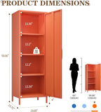 Metal Locker Storage Cabinets 59.06"H Orange Locking File Cabinets Kitchen Food Pantry Cabinet with 2 Doors and Shelves for Dining Room, Living Room,Bathroom Office,Home,Garage, Gym, School