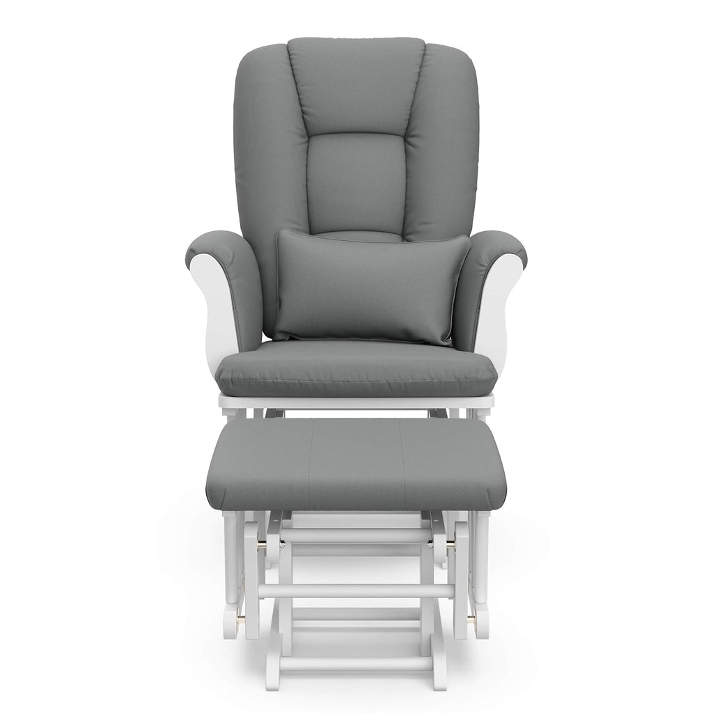 Storkcraft Tuscany Custom Glider and Ottoman with Free Lumbar Pillow (White/Grey) - Cleanable Upholstered Comfort Rocking Nursery Chair with Ottoman