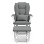 Storkcraft Tuscany Custom Glider and Ottoman with Free Lumbar Pillow (White/Grey) - Cleanable Upholstered Comfort Rocking Nursery Chair with Ottoman