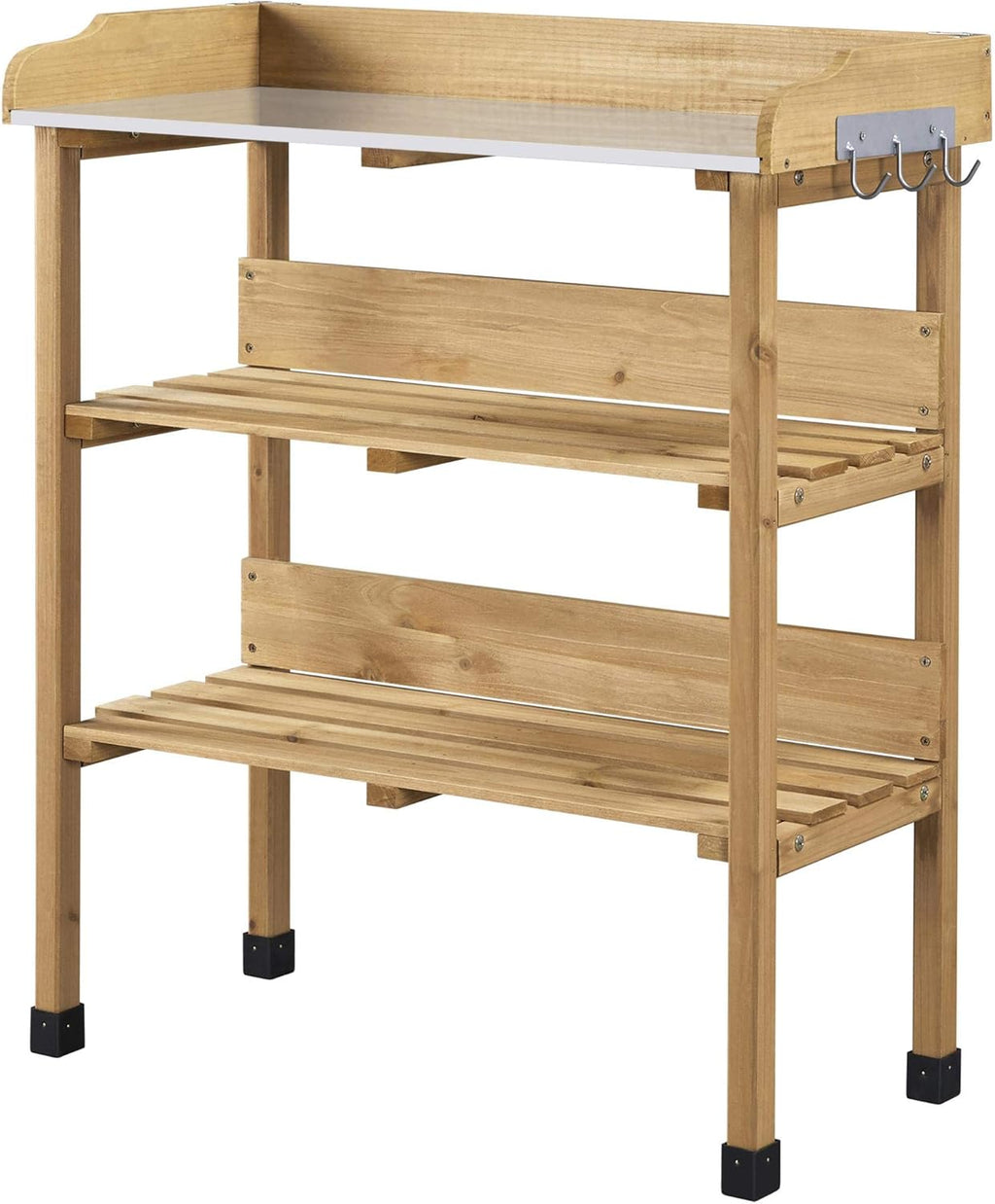 costoffs Wooden Potting Bench Table Garden Fir Wood Potting Table with Storage Shelf and Hooks, 77x37x90 cm Wood
