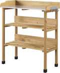 costoffs Wooden Potting Bench Table Garden Fir Wood Potting Table with Storage Shelf and Hooks, 77x37x90 cm Wood