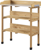 costoffs Wooden Potting Bench Table Garden Fir Wood Potting Table with Storage Shelf and Hooks, 77x37x90 cm Wood