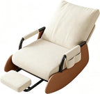 Ergonomic Folding Rocking Chair with Footrest,Folding Rocking Chair | Single Lazy Relax Chair with Arm Storage Pocket for Reading Napping Lounging
