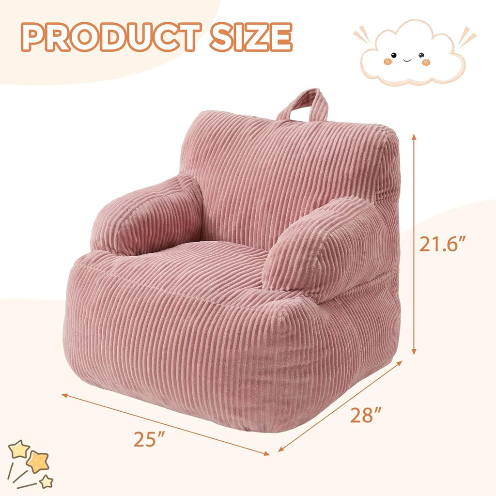Bean Bag Chairs for Kids with Armrests, Comfy Kids Bean Bag Chair, Stuffed Toddler Bean Bag Sofa for Boys and Girls, Small Bean Bags for with Pocket, Floor Chair for Gaming, Reading & Relaxing, Pink