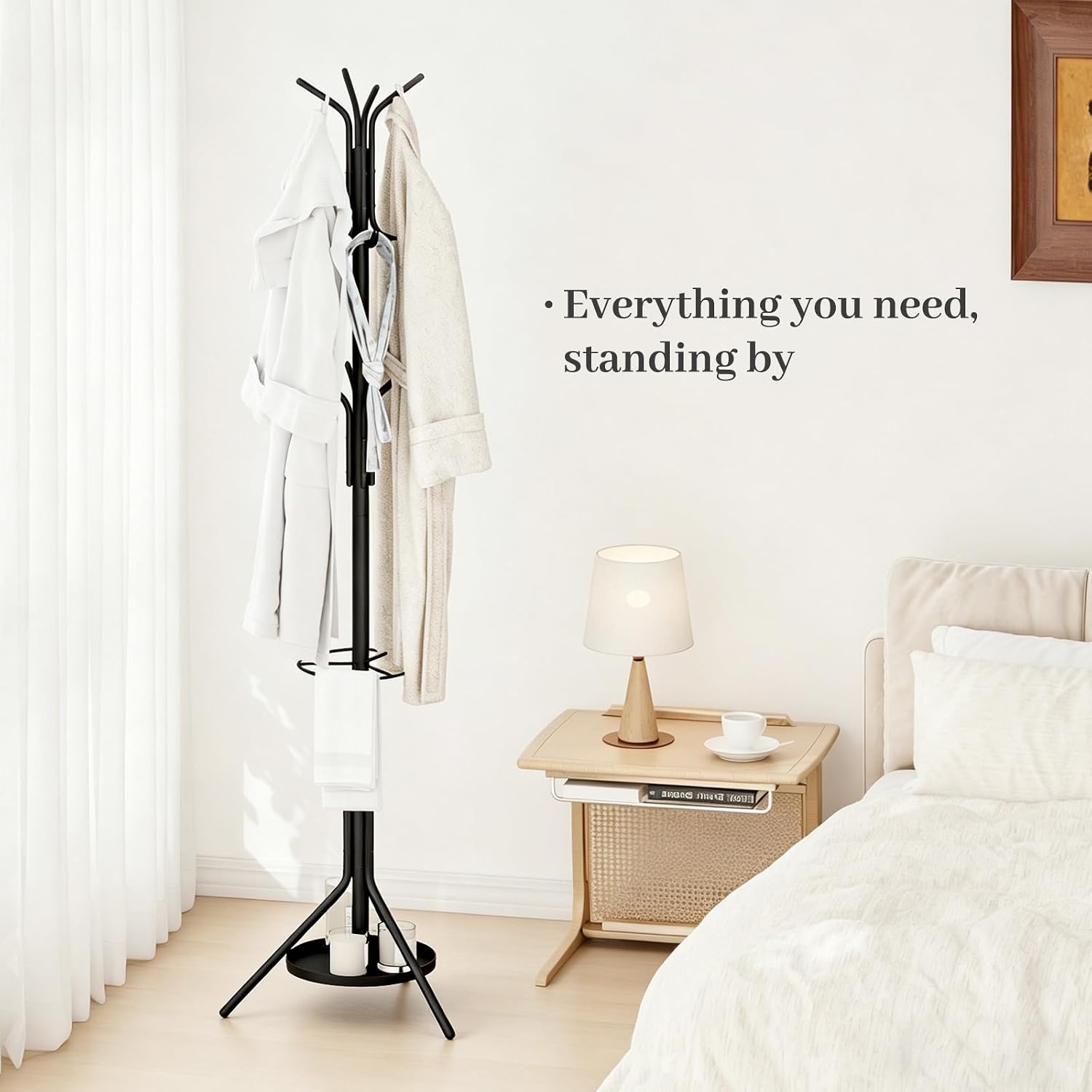 Kitsanery Coat Rack Freestanding,Metal Coat Tree with Umbrella Holder,Hat and Coat Rack Stand for Entryway, Hallway, Living Room, Bedroom (Black)