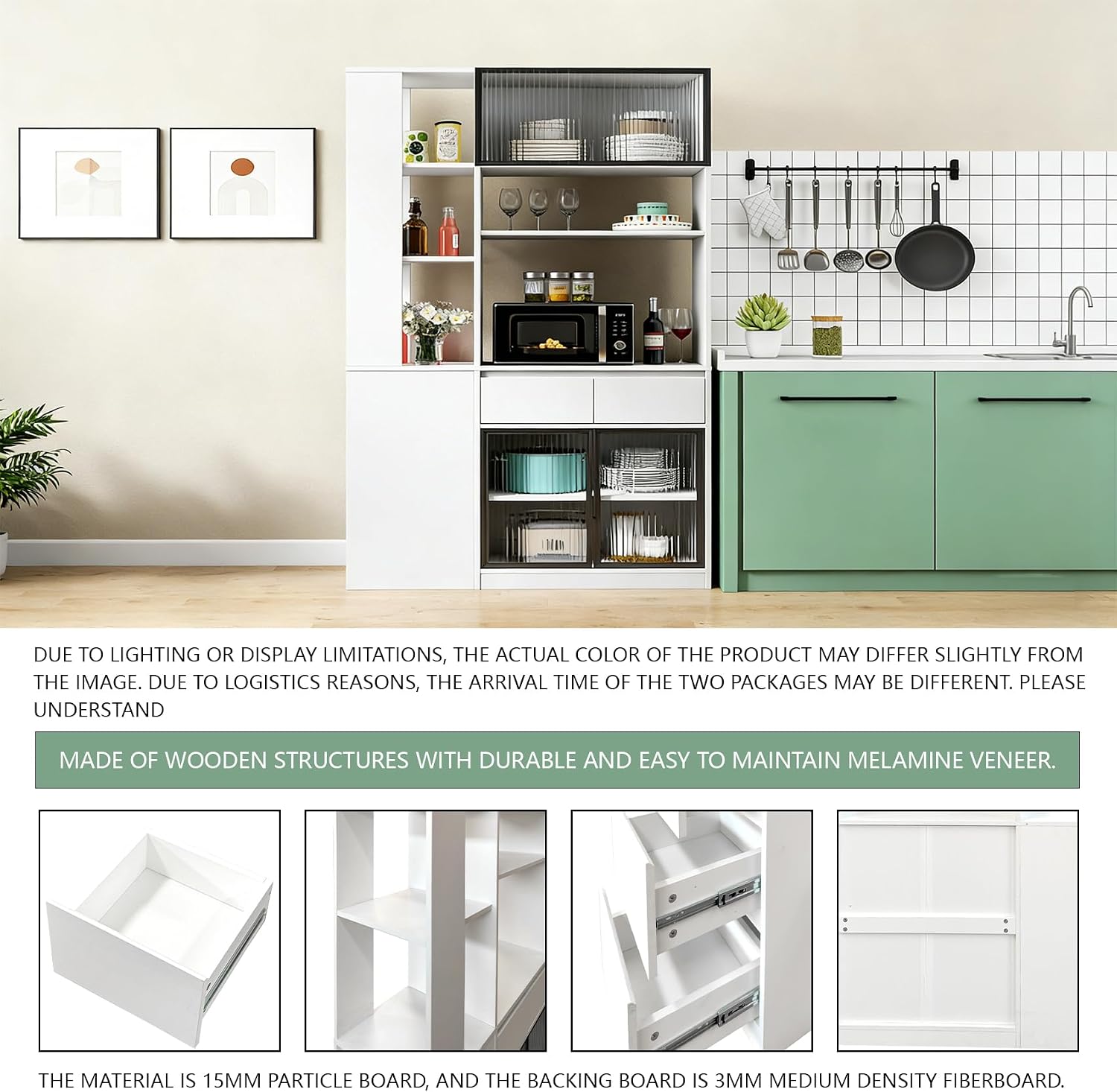 71 Inch Wood Pantry Cabinet with Glass Doors, 39 Inch Wide Freestanding Kitchen Storage Cabinet for Microwave and Coffee Bar, Modern Sturdy Tall Pantry Cabinet with Shelves & 5 Drawers, (White)