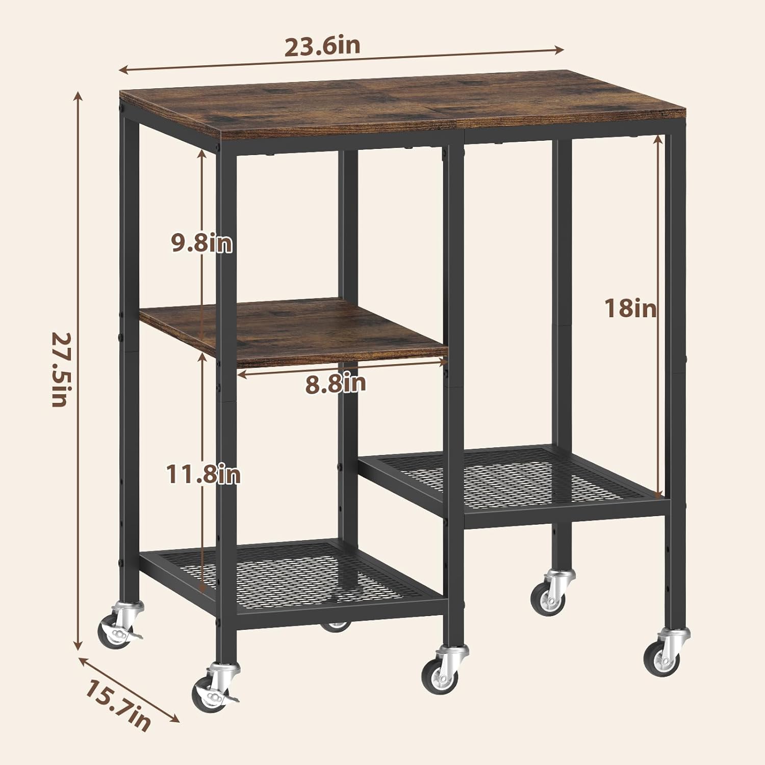 OGEMXU Kitchen Microwave Cart,Microwave Stand with Wheels,Coffee Bar Table Station,4-Tier Rolling Baker's Rack,Small Appliance Storage Shelf,Utility Side Table for Kitchen,Living Room (Rustic Brown)