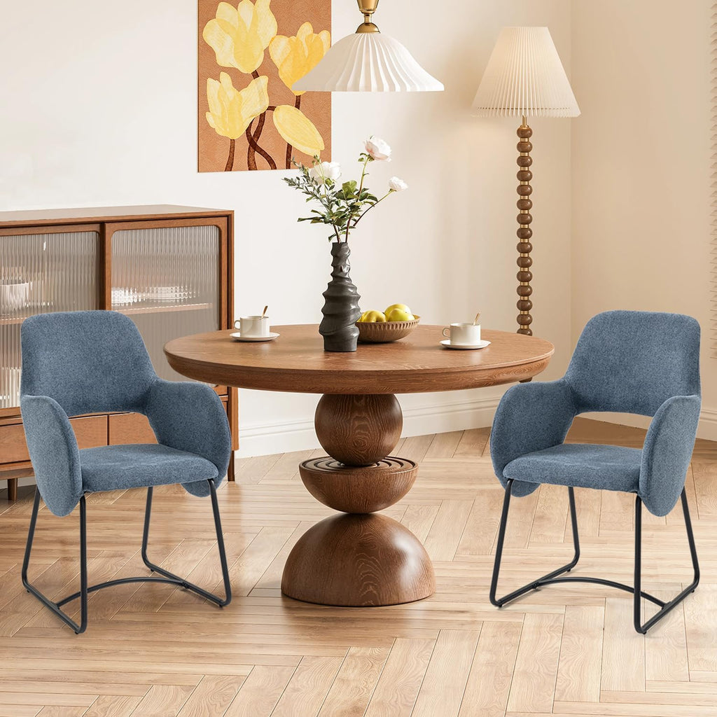Mid-Century Modern Dining Chair, Upholstered Single Chair with Armrests, 350 lbs Weight Capacity, 22" Wide Seat, Chenille Fabric, Ergonomic Back Support for Kitchen/Dining Room/Cafe/Resturant