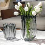 Modern Black Advanced Grey Glass Vase for Flowers, Hand Blown Art Glass Glass vase,Room Decoration and Centerpiece