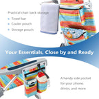 PASAMIC Backpack Beach Chair for Adults Portable, Lay Flat Reclining Beach Chair with 5 Positions, Tall Heavy Duty Folding Chairs with Cup Holder, Cooler Pouch, Storage Pouch, Multicolor Stripe