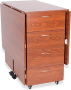 Kangaroo Kookaburra Cutting Table – Large Sewing, Quilting & Craft Workstation with Expandable 70” x 40” Surface, Storage Drawers, Shelves & Rolling Locking Casters, Teak Finish