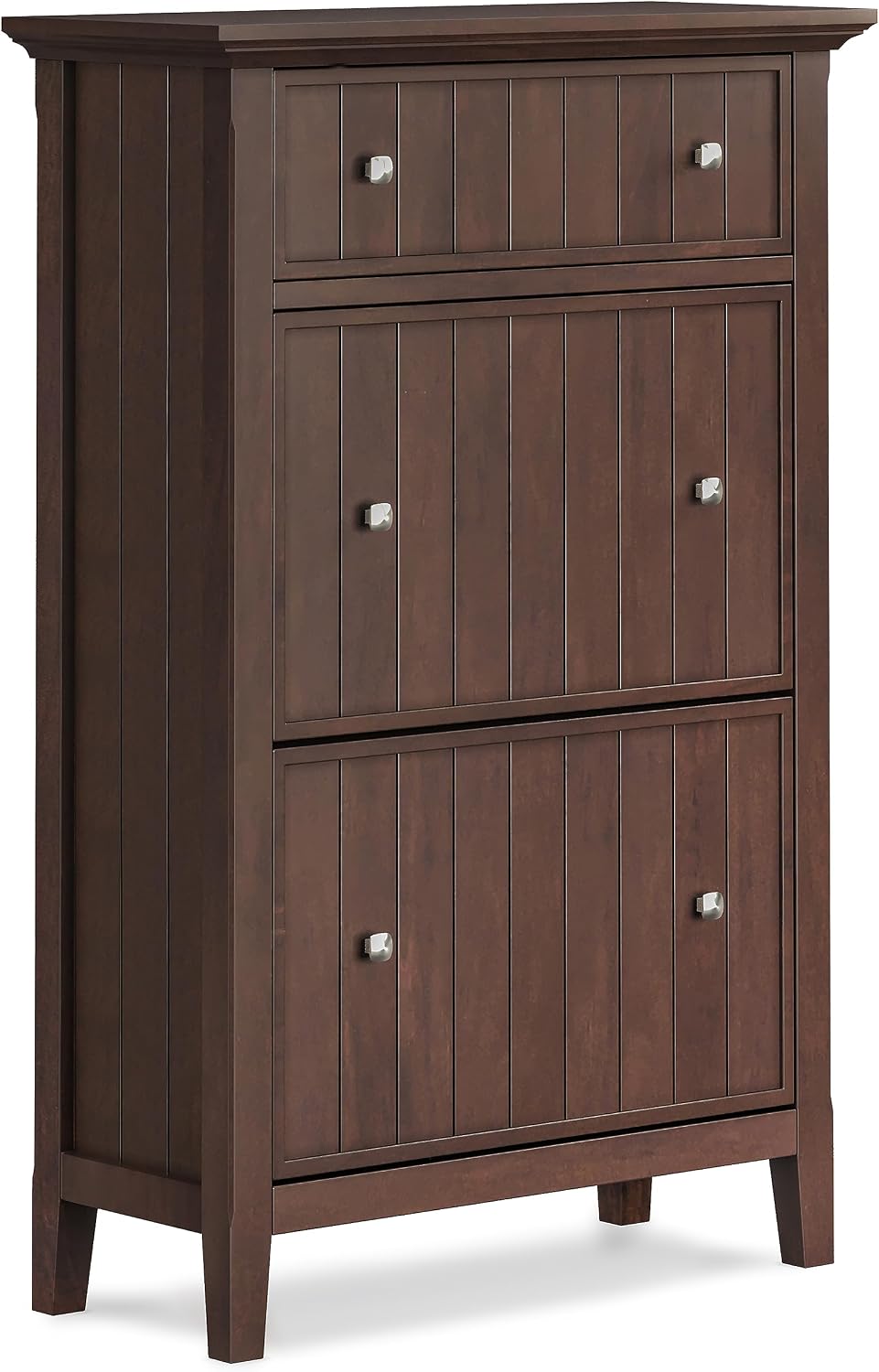 SIMPLIHOME Acadian Solid Wood 36 inch Wide Small Storage Bench and 31.5 inch Wide Shoe Storage Cabinet in Brunette Brown for the Living Room, Entryway, and Family Room, Transitional Style