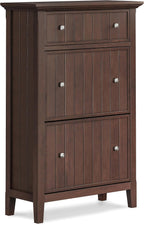 SIMPLIHOME Acadian Solid Wood 36 inch Wide Small Storage Bench and 31.5 inch Wide Shoe Storage Cabinet in Brunette Brown for the Living Room, Entryway, and Family Room, Transitional Style