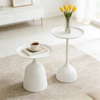 Modern Round Side Table Set of 2, Metal Nesting End Tables White/Black Minimalist Accent Tables Pedestal Coffee Table for Living Room Bedroom Office (White)