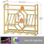 HOOBRO Wall Mounted Wine Rack with LED Light, 31.5" Wine Shelf, 3 Tier Wine Bottle Display Shelf with Glass Holder, Hanging Bar Liquor Storage Rack, for Kitchen, Bar, Gold and White DW73DBJ01