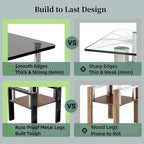 17.72'' Glass Side Table Set of 2, 2 Tier Couch End Table with Tempered Glass Top & Metal Lges, Black End Tables with Brown Top, Small Nightstand Set of 2 for Living Room, Small Space